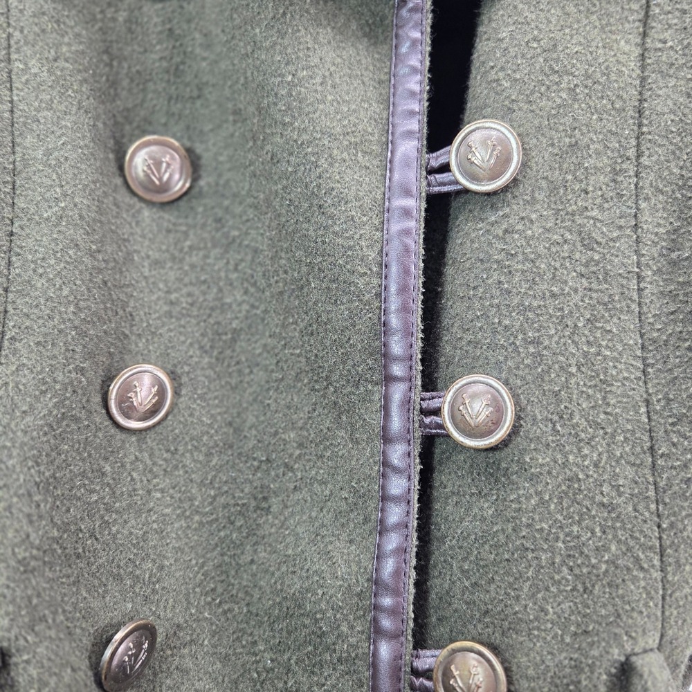 J.J. Basics Women's Large Green Double Breasted Wool Blend Coat Faux Leather - Picture 2 of 12